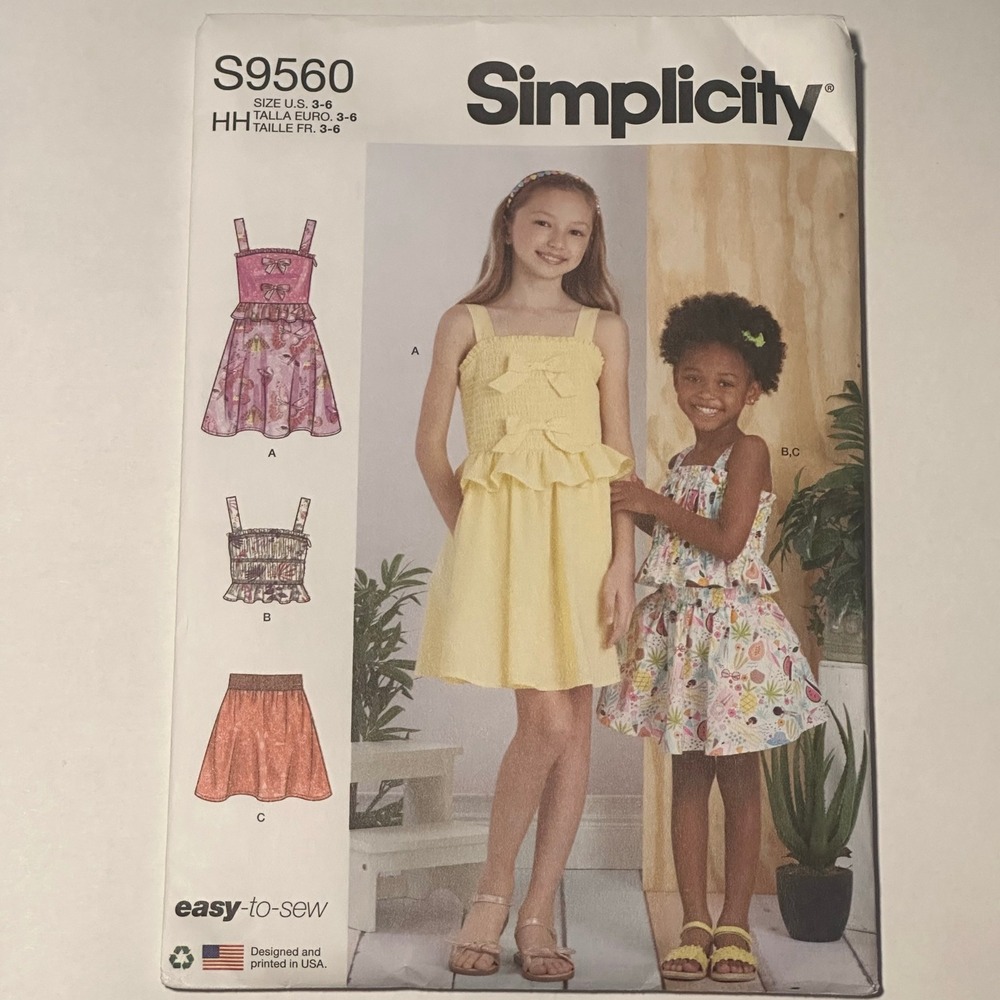 Simplicity S9560 UNCUT Girls‎ Dress Top Skirt Sewing Pattern Size 3-6